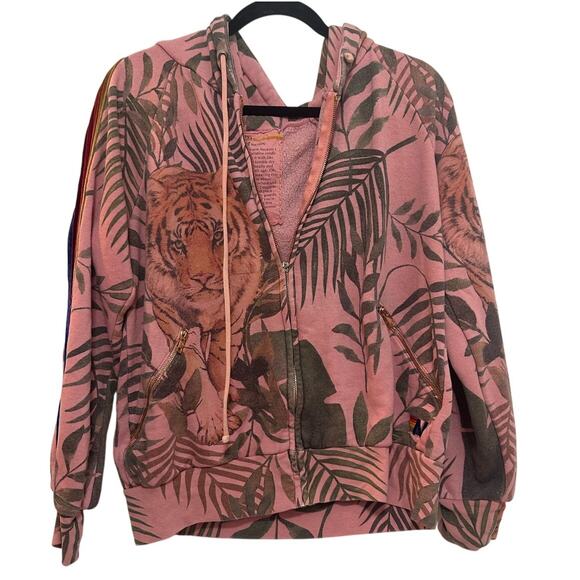 Aviator Nation Rare Tiger Jungle Tropical Print Zip Up Hoodie Jacket M Flawed! - Picture 2 of 12
